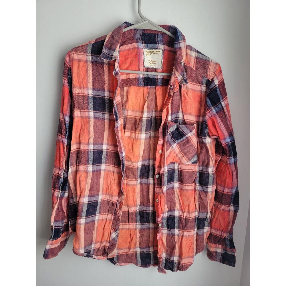 Arizona Red Plaid Long Sleeve Button Up Top Size Medium M